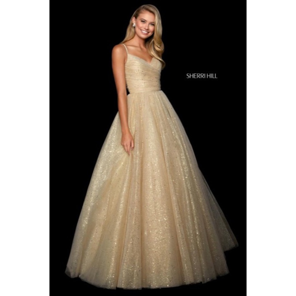 Sherri Hill gold shimmer gown